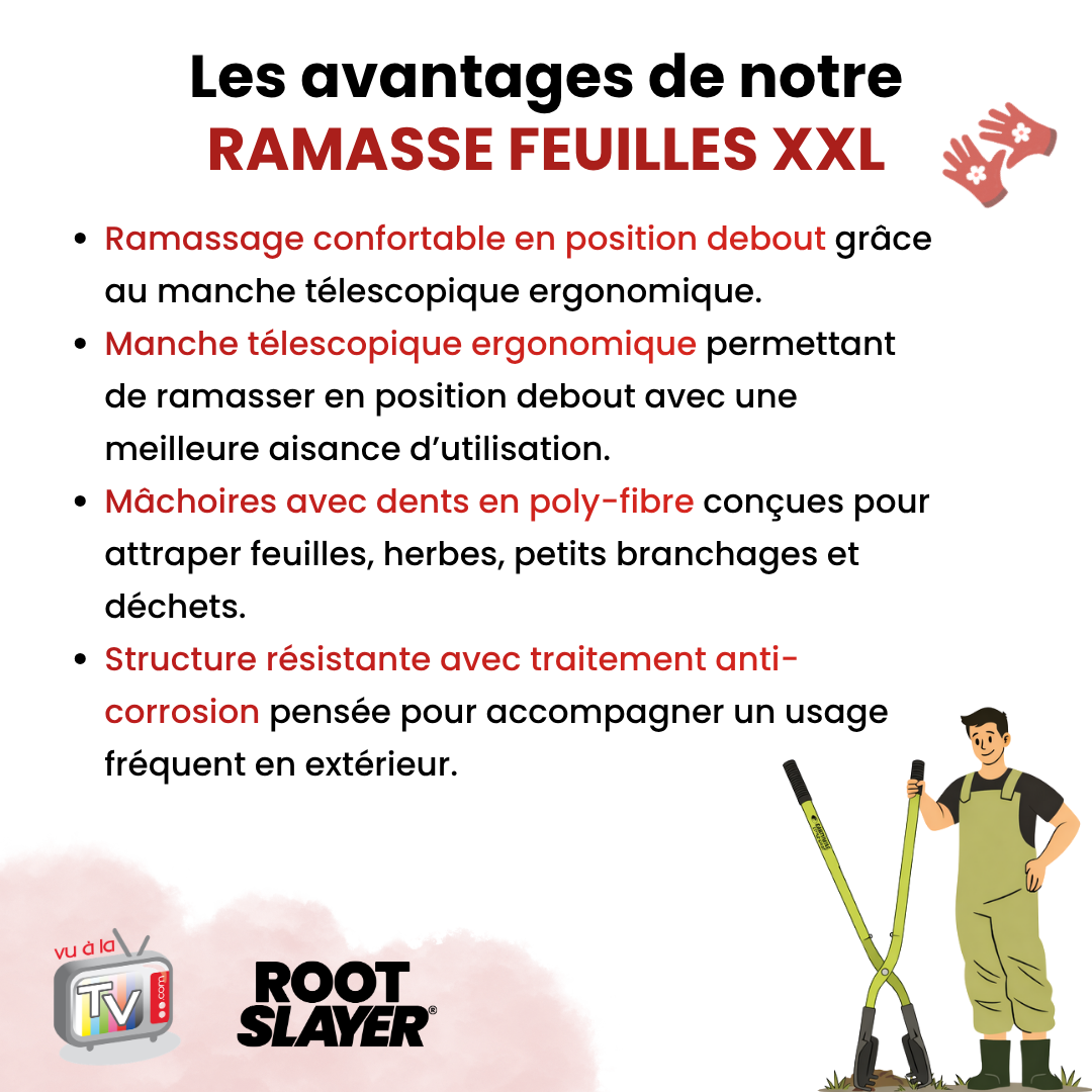 RootSlayer Ramasse Feuilles XXL avec Manche Télescopique