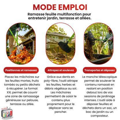 RootSlayer Ramasse Feuilles XXL avec Manche Télescopique