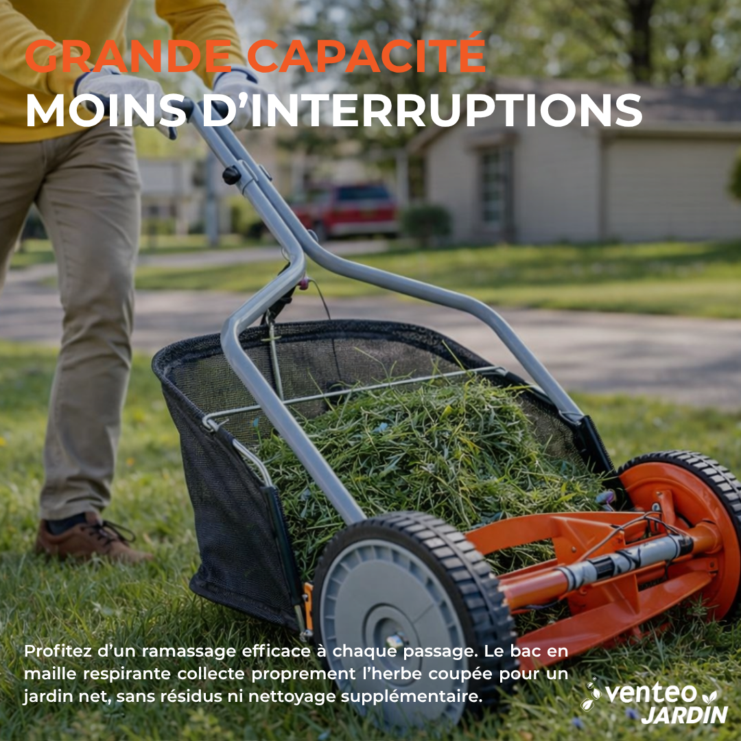 Pack tondeuse manuelle hélicoïdale 4 lames et bac ramassage